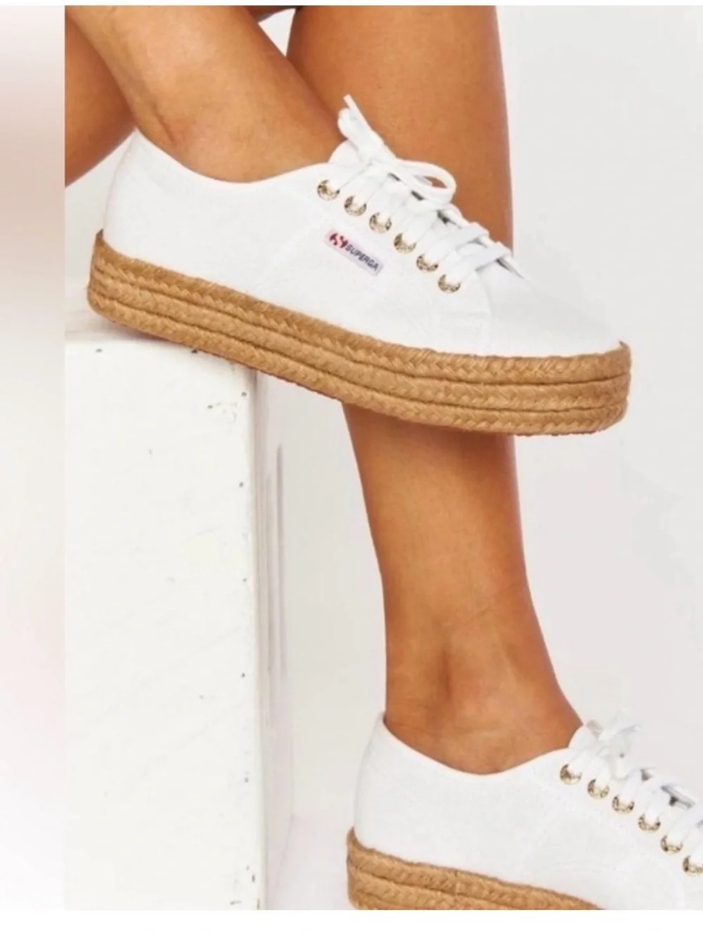 Superga Women's White Cotropew Canvas Espadrille Platform Sneaker Size 39/US 8